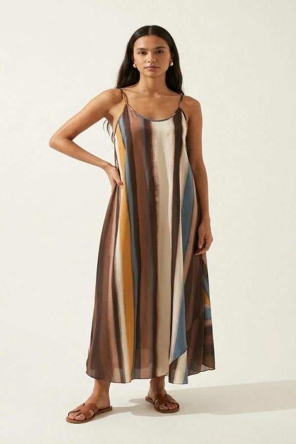 Naela Strappy Printed Maxi Dress - Brown