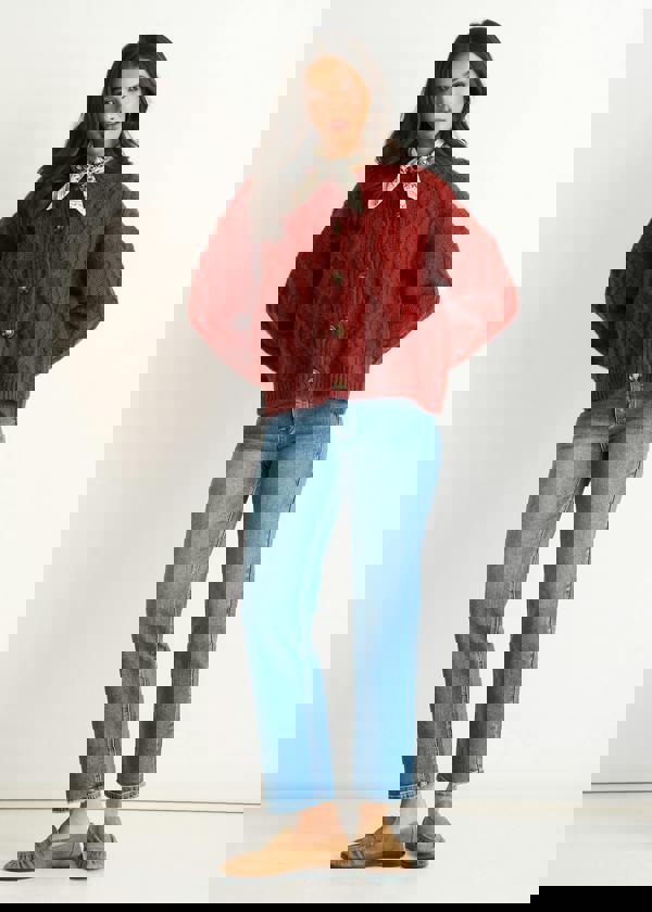 Gini London Rust Cable Knit Cardigan