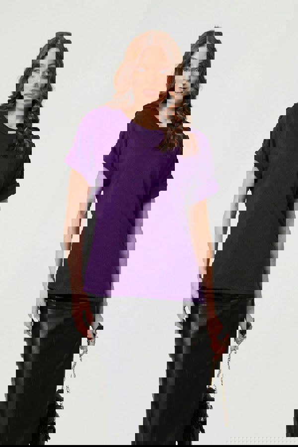 Purple | Button Trim Short Sleeve Relaxed Top