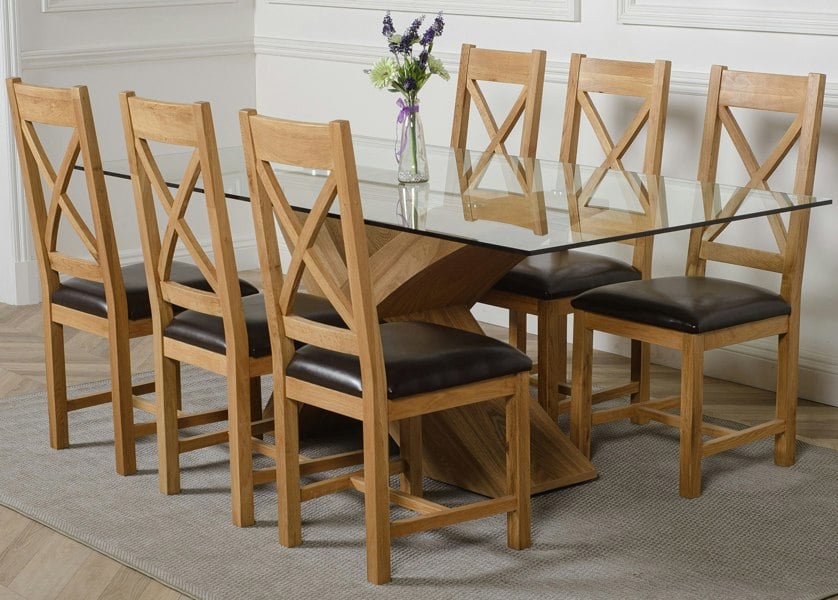 That's Furniture Valencia Oak Large Glass Dining Table & Berkeley Oak Chairs