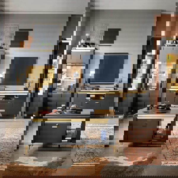 Furniture To Go Genoa Vitrin 2 Door in Black Matt/Gold