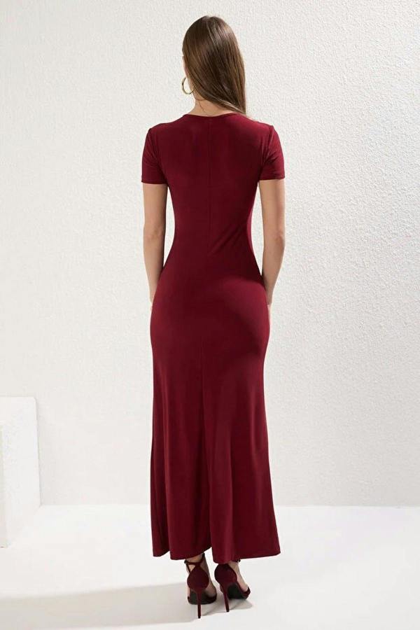 WOVCOR Fitted Crew Neck Stretch Knit Maxi Pencil Dress