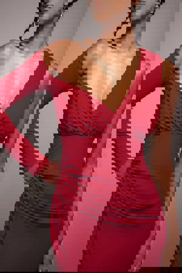 One Shoulder Front Split Scuba Maxi - Wine DR3518