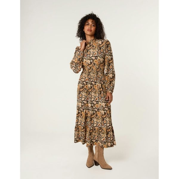 Blue Vanilla Paisley High Neck Shirred Waist Dress