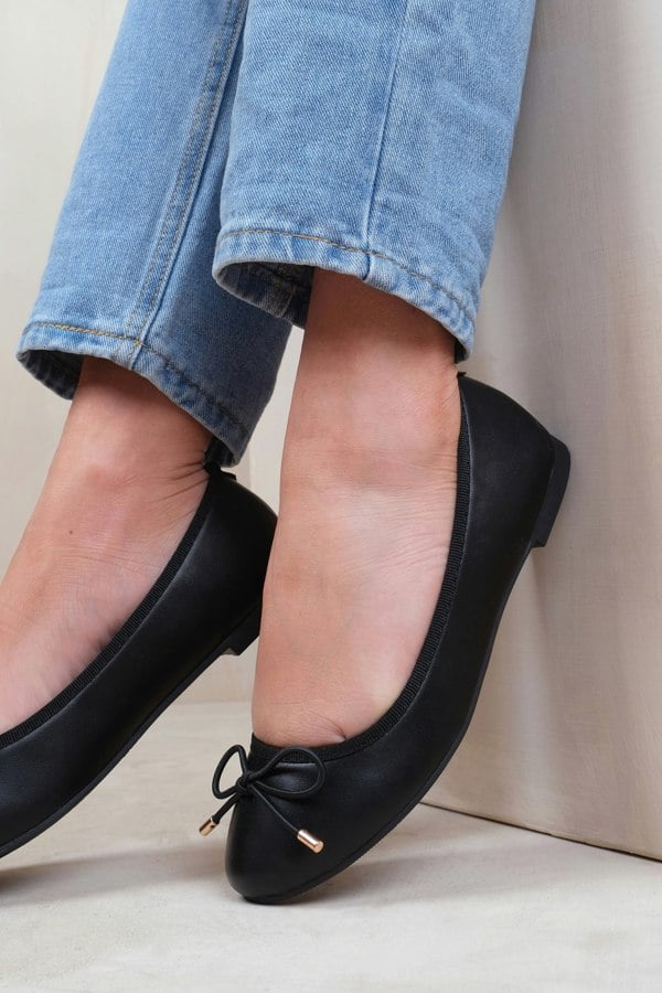 Where's That From Tallulah Wide Fit Slip on Flat Pumps in Black Faux Leather