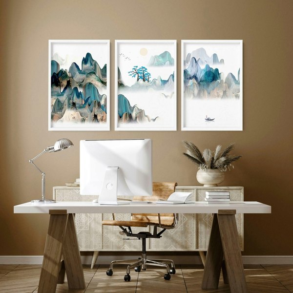 Japanese landscape art | set of 3 wall art for home office