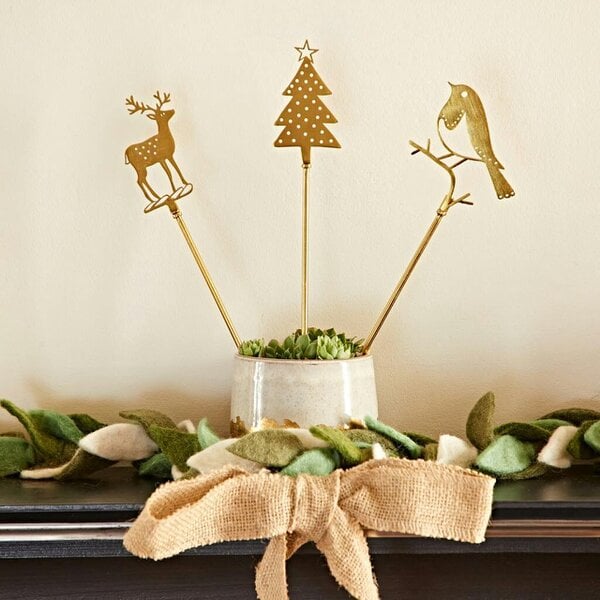 Paper High Set of 3 Recycled Metal Christmas Plant Silhouette Stakes