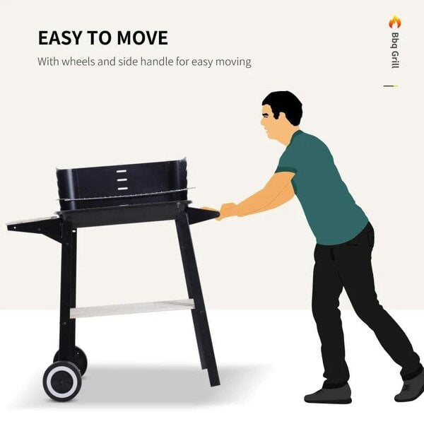 Bobobiy Trolley Charcoal BBQ Barbecue Grill Outdoor Patio Garden Heating Smoker with Side Trays Storage Shelf and Wheels