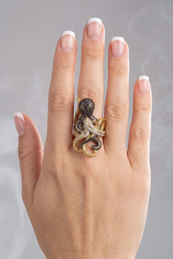 Latelita Octopus Cocktail Ring Nordic Gold Adjustable