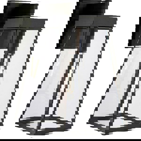 IP44 Outdoor Wall Light - Matt Black & Clear Glass Shade - Garage Porch Lamp