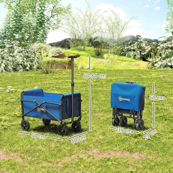 Bobobiy 41L Festival Trolley on Wheels, 60kg Heavy Duty Collapsible Foldable Wagon with Adjustable Handle and Carrying Bag for Beach, Blue