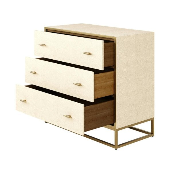 Wyld Haus Belluno Ivory Shagreen and Antique Brass Chest of 3 Drawers