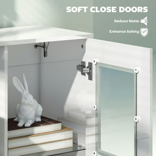 Wyld Haus Sora Coma High Gloss White Tall Storage Cabinet Glass Doors 2 Shelves with LED Lighting