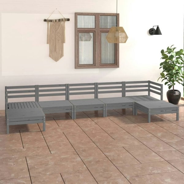 Berkfield 7 Piece Garden Lounge Set Grey Solid Wood Pine