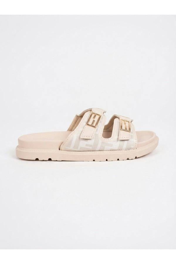 Willow Patterned Buckle Sandals - Beige