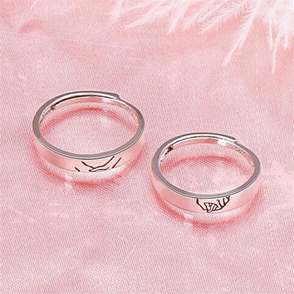 The Colourful Aura Adjustable Hand Holding Matching Couple Band Promise Ring Set