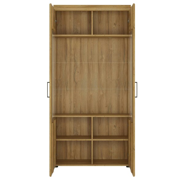 Wyld Haus Larkwood Tall Wide 2 Door Glazed Grandson Oak Wood Display Cabinet