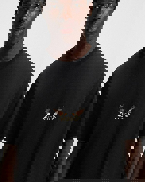 HUGO Dugolini Mens Cotton-Jersey T-Shirt with Embroidered Logo Artwork  - Black 001