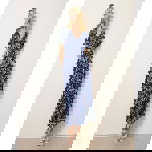 Blue Vanilla Floral Button Through Midi Dress