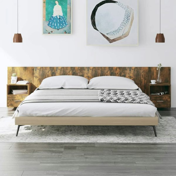 Berkfield Bed Headboard with Cabinets Smoked Oak Engineered Wood