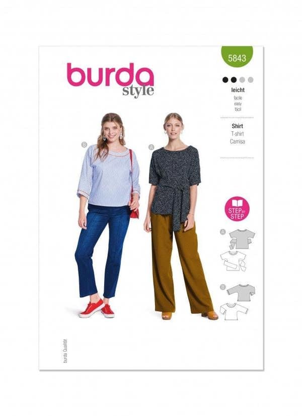 Burda Sewing Pattern 5843 Tops For Women, 10-20 (36-46) - Easy