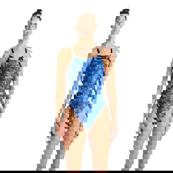 Arena Crackle Challenge black team royal swimsuit with blue black abstract nylon spandex pattern