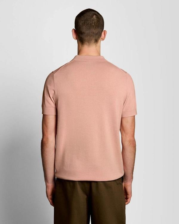 Lyle & Scott Cotton Short Sleeve Mens Knitted Polo - Y120 Pink Grapefruit | CHO | Designer Mens Short Sleeve Polo Shirts