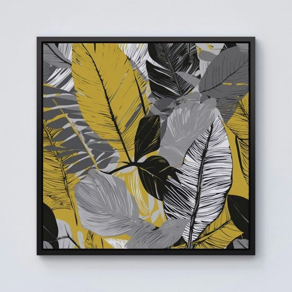 Warren Reed Grey Yellow Floral Leaves Framed Canvas