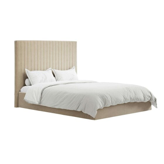 Wyld Haus Dublin Taupe Upholstered 4ft6 Double Ottoman Bed with Tall Ribbed Headboard