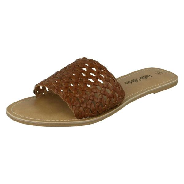 Leather Collection Ladies Leather Collection Flat Weave Mule Sandals