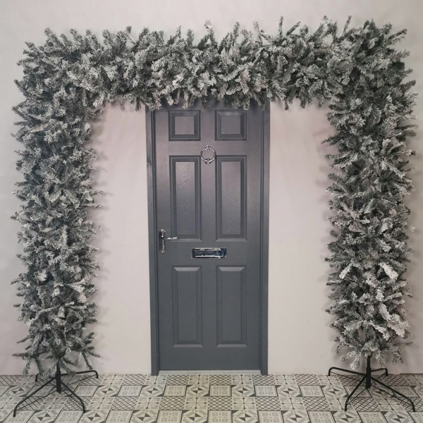 Samuel Alexander 8ft Indoor Flocked PVC Christmas Tree Arch with Snow Tips and Flat Top