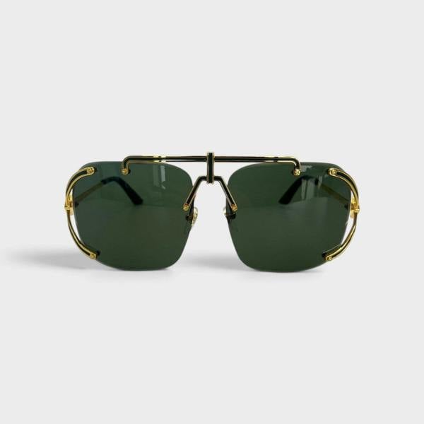Supplied Fashion stainless steel aviator sunglasses with yellow gold frame and dark green lenses