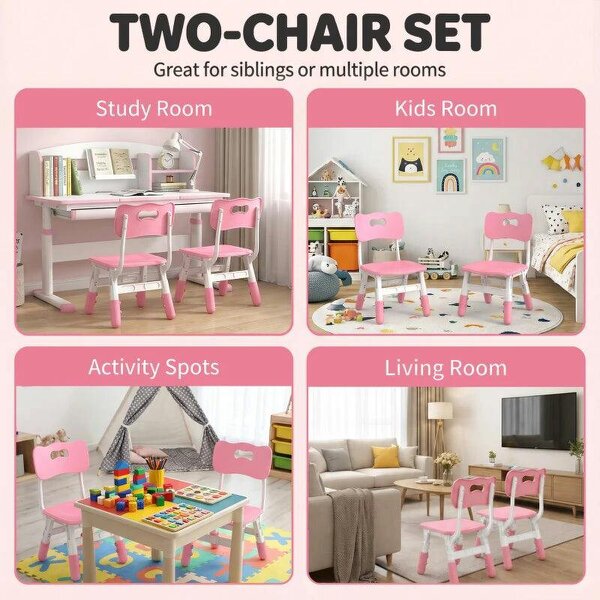 2 PCS Kids Desk Chairs, 3 Level Height Adjustable Children's Chairs with Backrest for 1.5-8 Years, Max Load 50KG, Pink
