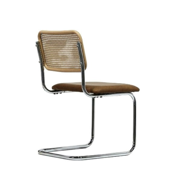 Furniture One Dining Chairs Set of 2, PU Upholstered Dining Room Kitchen Armchair with Cane Back and Metal Frame for Living Room, Bedroom