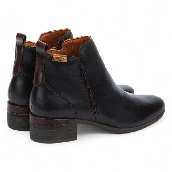 Pikolinos Women's Pikolinos Malaga Black Leather Ankle Bootie Zip Mid-Heel Everyday Boots