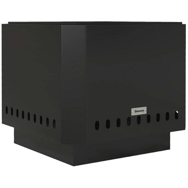 Smokeless Fire Pit, 48 cm Portable Wood Burning Firepit, Square Metal Bonfire Stove with Poker, Black