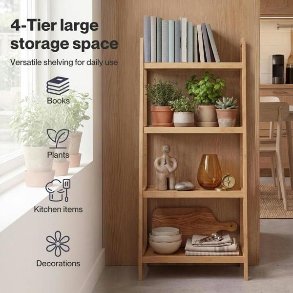 Levede Shelf 4 Tier Space Saving Bamboo Display Cabinet For Living Room Bamboo