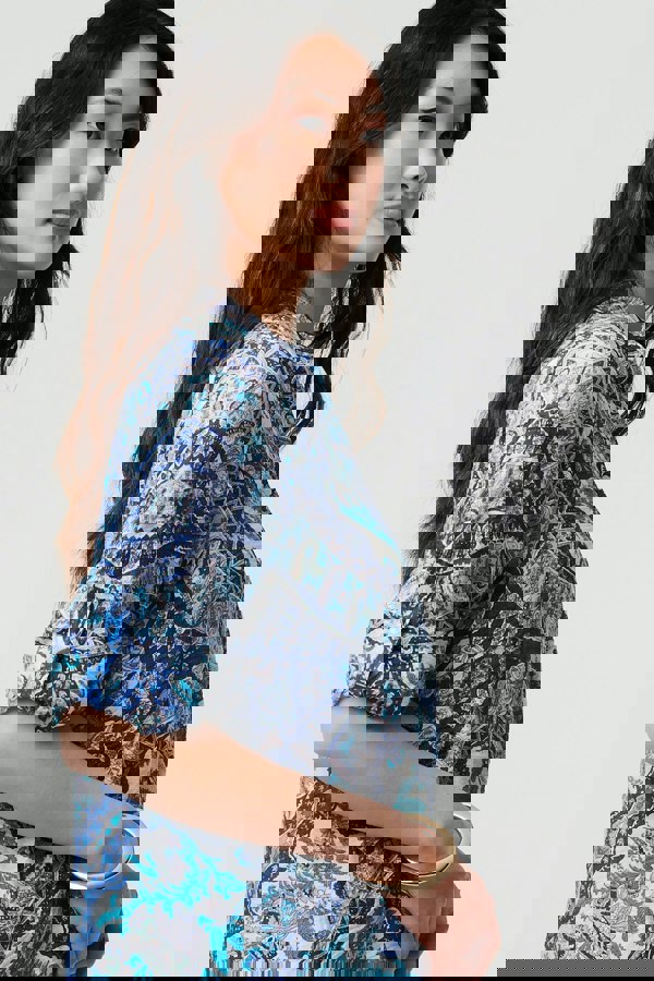 Blue | Paisley Long Sleeve Tunic Shirt
