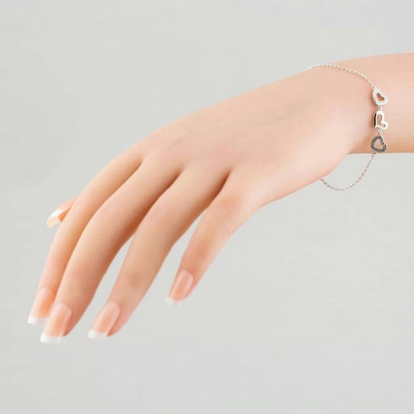 T. H. Baker Silver 6.5-8.5 Inch Pavé Open Heart Bracelet B613594