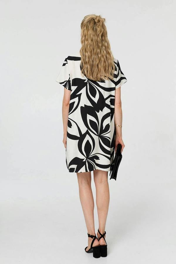 White | Printed Short Sleeve Short Shift Dress