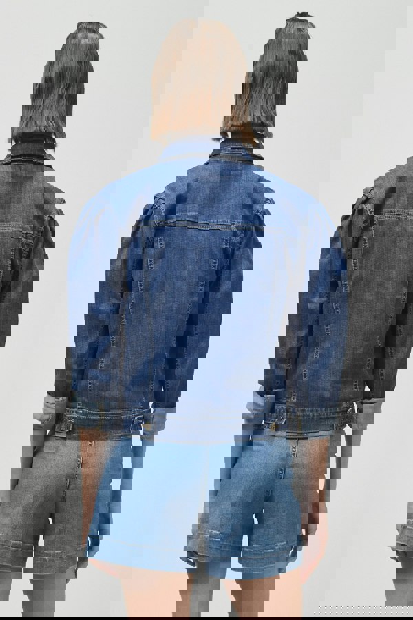 ENORSIA Mid Blue Puff Sleeve Denim Mid Wash Jacket