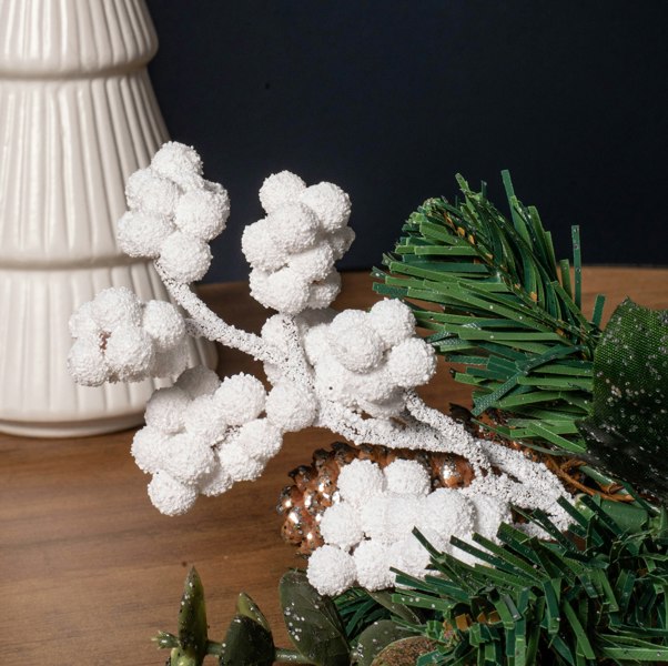 Samuel Alexander 20cm Christmas Eucalyptus Pick with White Frosted Berries and Pinecone