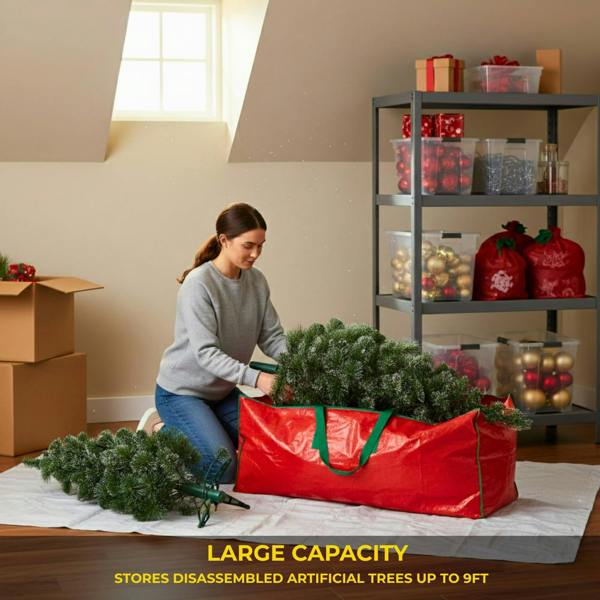9ft Red Christmas Tree Storage Bag for Disassembled Artificial Trees image 4