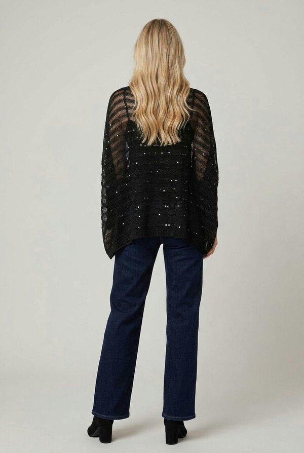 Izabel London Semi Sheer Striped Mesh Poncho Top