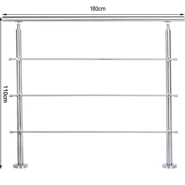 Silver Floor Mount Stainless Steel Handrail for Slopes and Stairs Garden Fences & Wall Hedges Living and Home With 3 Cross Bar