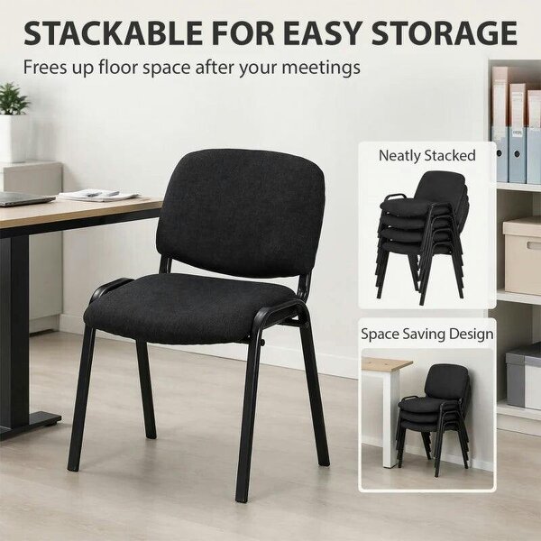 Meeting Chair, Stackable Ergonomic Office Chair with Padded Seat, Curved Backrest for Conference Room, Black