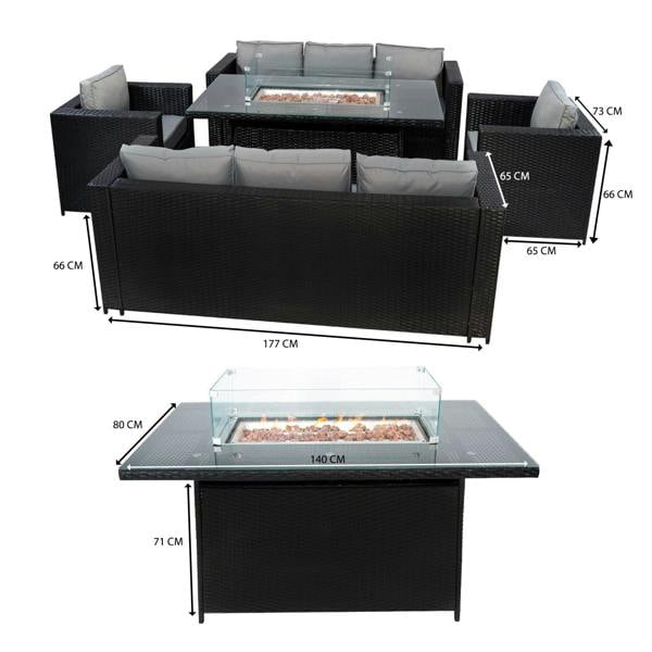 Jardi 8 Seater Rattan Furniture Set With Firepit – Black