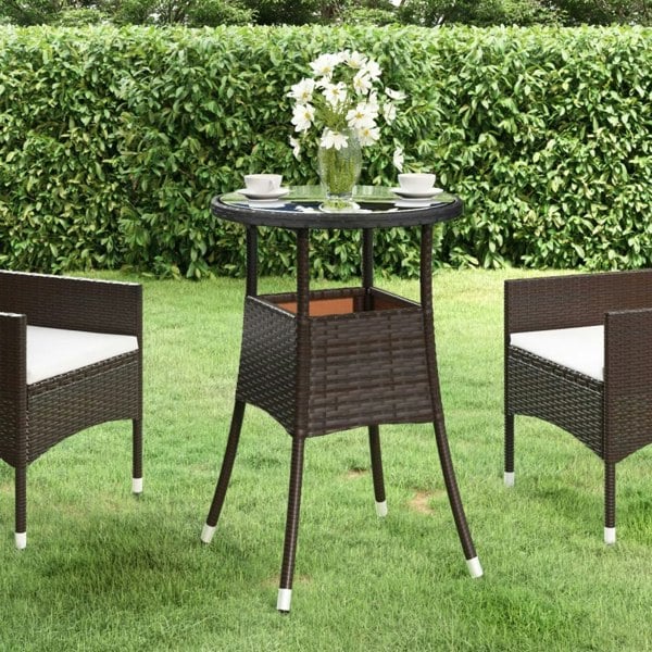 Berkfield Garden Table 60x75 cm Tempered Glass and Poly Rattan Brown