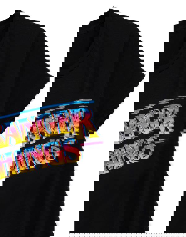 Stranger Things Mens Black Retro Logo Short Sleeved T-Shirt