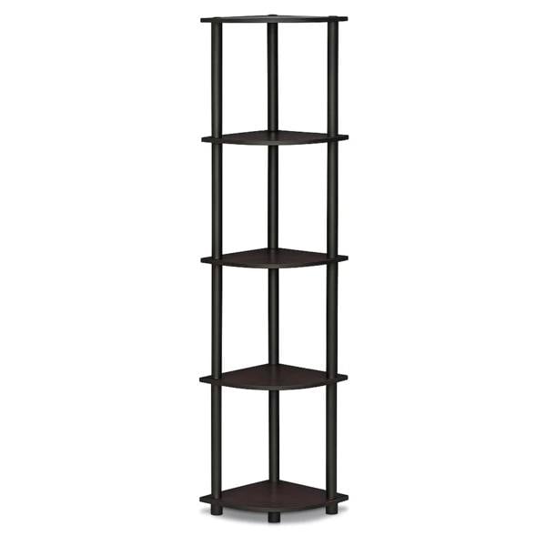 WALPLUS Turn-N-Tube 5 Tier Corner Display Rack Multipurpose Shelving Unit, Dark Walnut perfect for organized storage and display